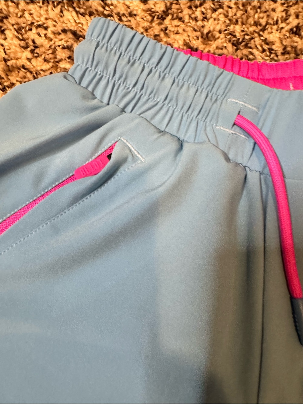 Light Blue Kid’s YS BASEBALL-LIFESTYLE 101 Athletic Shorts with Pink Accents - Picture 6 of 9